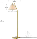 GLOBE Electric 61000147 62" Floor Lamp, Matte Brass, Beige Fabric Shade, On/Off Rotary Switch on Socket, 6-Foot Clear Cord, Reading Light, Bedroom, Living Room, Home Decor