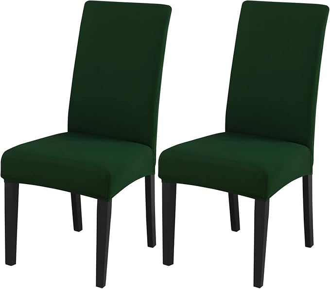 JQinHome Chair Covers for Dining Chairs, High Stretch Removable Washable Chair Protector Cover Set of 2, Chair Slipcovers for Dining Room, Kitchen,Home Party,Wedding Ceremony(Hunter Green, 2PC)