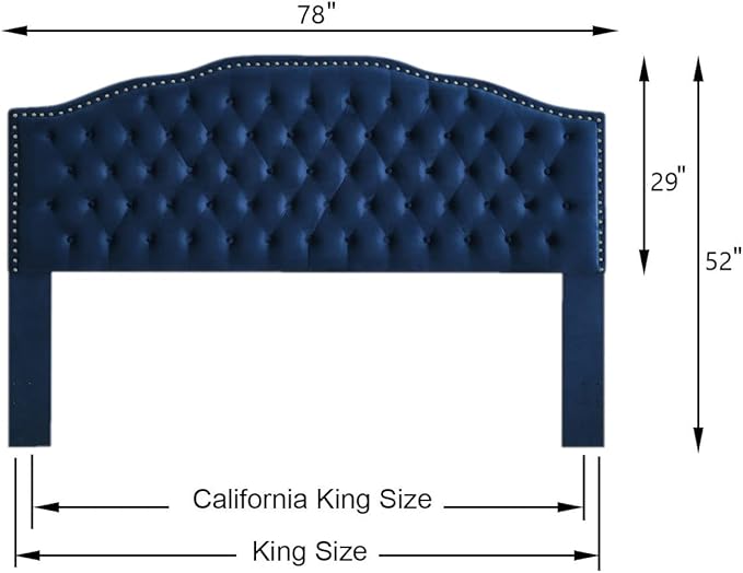 24KF Upholstered Button Tufted King Headboard with Nailhead Trim, Soft Velvet Fabric Headboard King/CA King - Navy