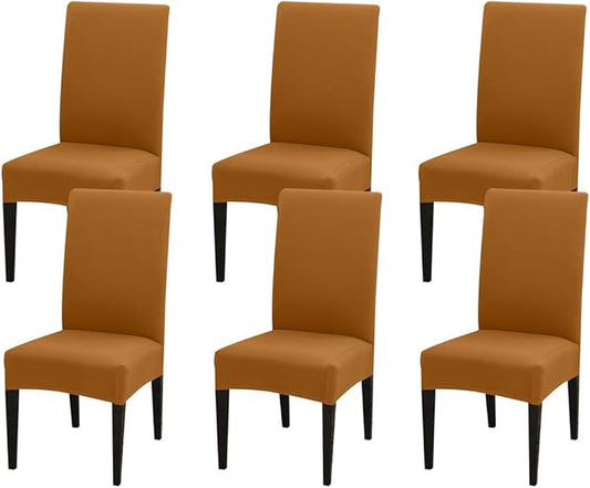JQinHome 6 Pcs Dining Chair Slipcover,High Stretch Removable Washable Chair Seat Protector Cover for Home Party Hotel Wedding Ceremony (Camel)