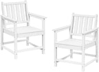 Patio Dining Chair Set of 2, HDPE Outdoor Dining Chair, Ergonomic HDPE Dining Chairs with Deep Seating, All Weather Outdoor Chairs Furniture for Backyard, Deck, Garden, Poolside, Pearl