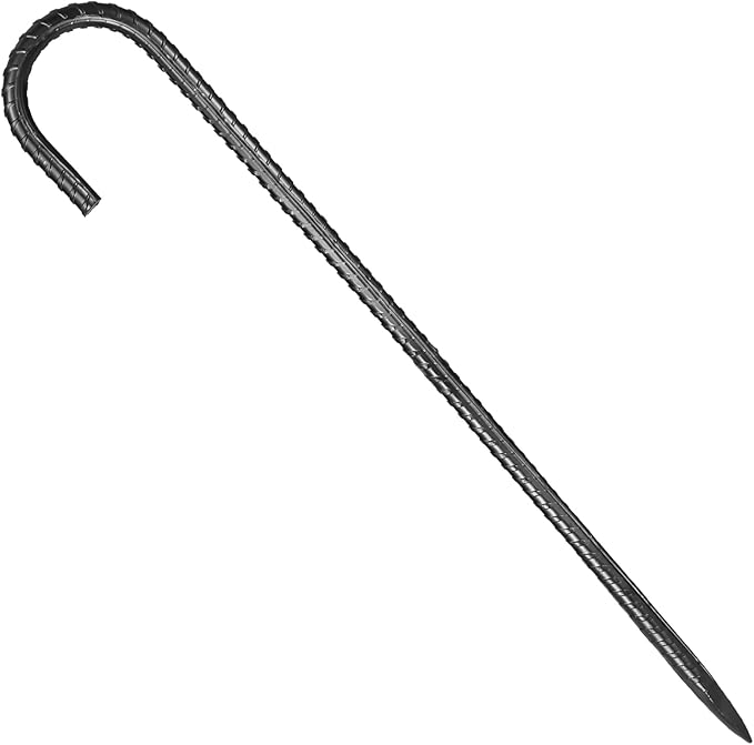 VEVOR Rebar Stakes, 16-Inch, Heavy-Duty 0.4 in Diameter J Hook, Galvanized Steel Ground Anchors with Chisel Point End & Rust-Resistant Coating, for Gardening Support, Fence, Camping Tents (16-Pack)