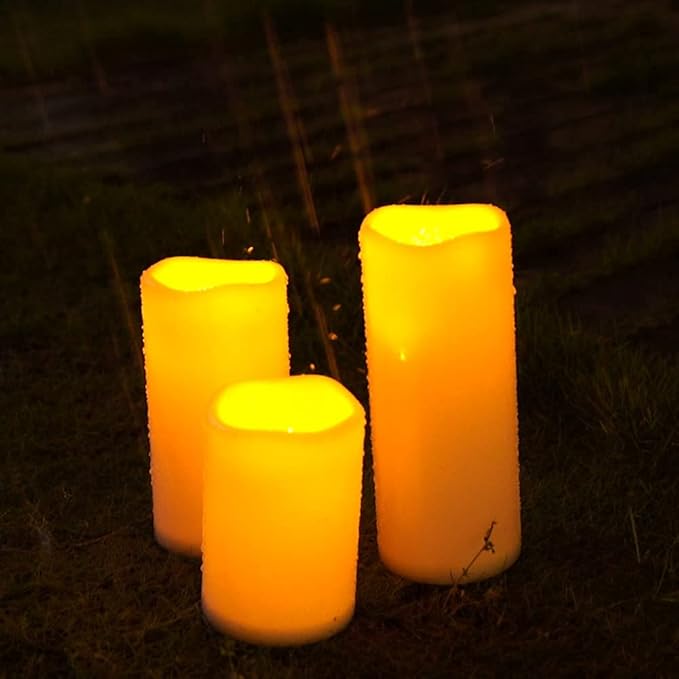 Homemory 6" 8" 10" x 4" Waterproof Outdoor Flameless Candles, Battery Operated Flickering LED Pillar Candles with Remote and Timers for Indoor, Plastic, Ivory White