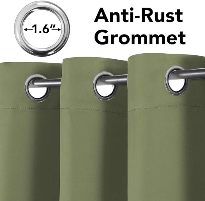 H.VERSAILTEX Premium Blackout Thermal Insulated Room Darkening Curtains for Bedroom/Living Room - Classic Grommet Top (2 Panels, Sage, 52 Inch by 96 Inch)