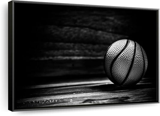 ElephantStock Basketball Wall Art - Horizontal Framed Canvas - 1-Piece Hallway Wall Decor - Photography sports Canvas Print - Black and Gray Decor for Wall - 31" X 21"