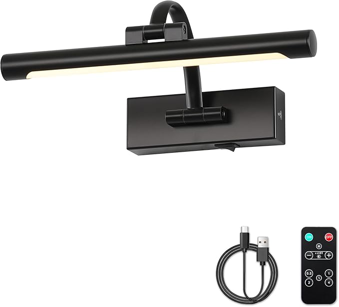 Battery Operated Picture Lights for Wall Black Art Light Wireless Gallery Lights with Timer and Remote 12 Inch 2W Warm White