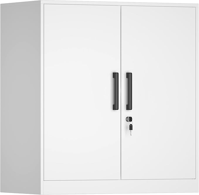 Wall Cabinet,Lockable Storage Cabinets with Adjustable Shelf,Locking Wall Storage Cabinet with Doors for Laundry Room,Home Office,White
