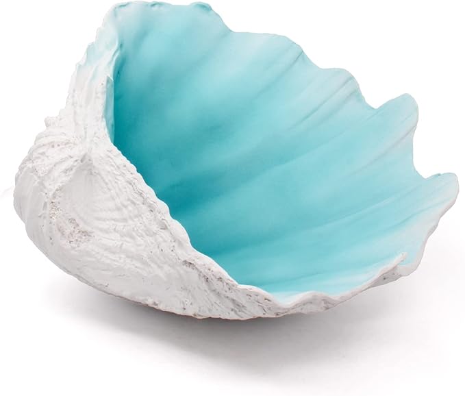 Large Turquoise-Aqua blue Sea Shells Decorative Bowl Resin Clam Shell Bowl Beach Decorations for Home Coastal Beach Decor Decoration Storage Bowls & Home Office Nautical Themed Party Decor -10.2-1PC