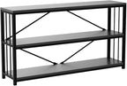 LVB Black Console Table, Modern Entryway Table for Hallway Living Room, Industrial Sofa Table Behind Couch, Farmhouse Wooden Metal Entry Table for Foyer with 3-Tier Storage Shelves, Black Oak, 55 Inch