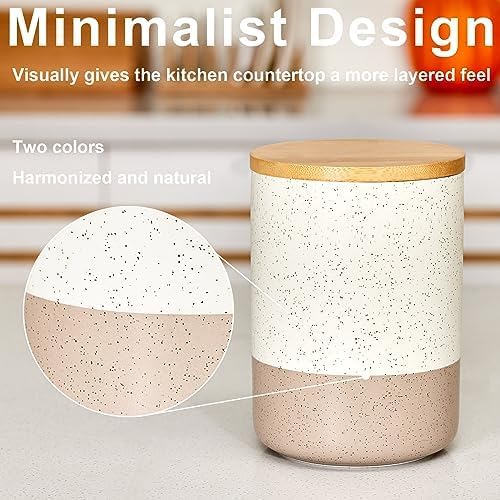 Yangbaga Canister Sets for Kitchen Counter, 40 OZ Large Ceramic Food Storage Jars with Airtight Wood Lids, Large Kitchen Canisters for Coffee, Sugar, Tea, Flour, Spice Visit the Store