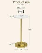Masupu Drink Table, Round Side Table for Small Spaces, Pedestal Side Table, Small End Table with Metal Base, for Living Room, Bedroom, Bathroom, White Gold