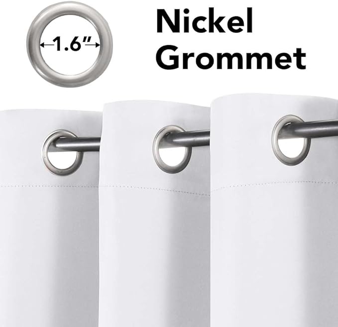 H.VERSAILTEX Thermal Insulated Room Darkening White Curtains for Bedroom/Living Room - Classic Grommet Top (2 Panels, White, 52 Inch by 45 Inch)