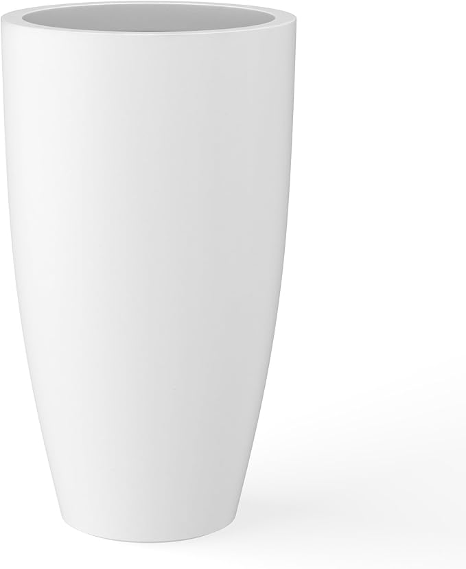 Kante 23.6" H Pure White Finish Concrete Tall Planters Large Outdoor Indoor Decorative Plant Pots with Drainage Hole and Rubber Plug, Modern Tapered Style for Home and Garden