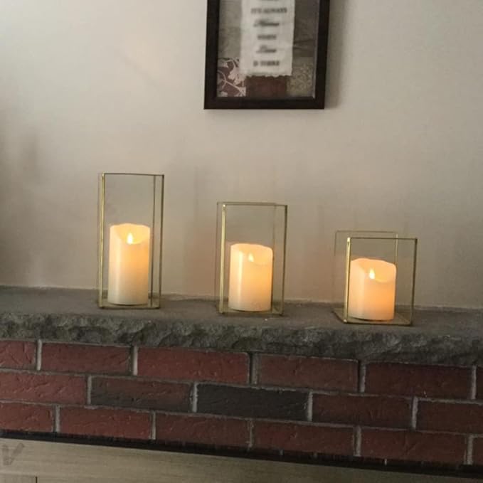 Hewory Glass Hurricane Candle Holder Set of 18, Gold Large Hurricane Centerpiece for Table, Tall Floor Square Pillar Candle Holders Lantern Set for Wedding, Anniversary, Party, Fireplace, Dining Room