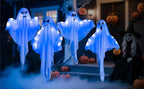 4 Pack Halloween Hanging Ghost Decorations, 27.5" Light Up Spooky Floating Ghosts with LED Glow, Waterproof Outdoor & Indoor Haunted House, Porch, Yard, Garden Party Decor