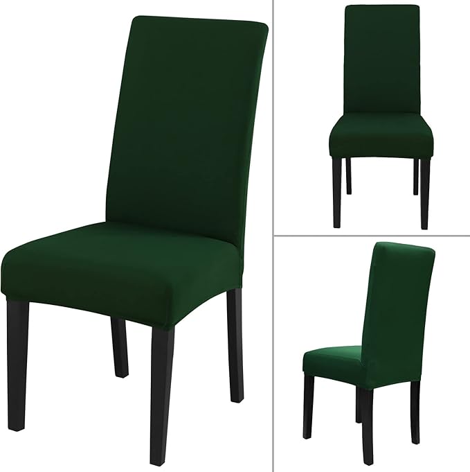 JQinHome Chair Covers for Dining Chairs, High Stretch Removable Washable Chair Protector Cover Set of 6, Chair Slipcovers for Dining Room, Kitchen,Home Party,Wedding Ceremony(Hunter Green, 6PC)