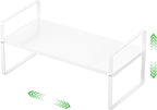 Expandable Cabinet Storage Shelf Stackable Organizer Rack for Kitchen Bathroom Pantry Spice Cupboard Countertop Home Office Desk Heavy Duty Nonslip White Large 1 Pack