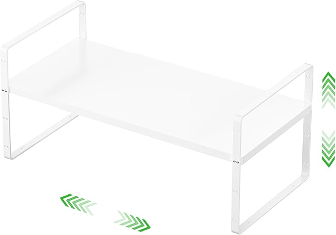 Expandable Cabinet Storage Shelf Stackable Organizer Rack for Kitchen Bathroom Pantry Spice Cupboard Countertop Home Office Desk Heavy Duty Nonslip White Small 1 Pack