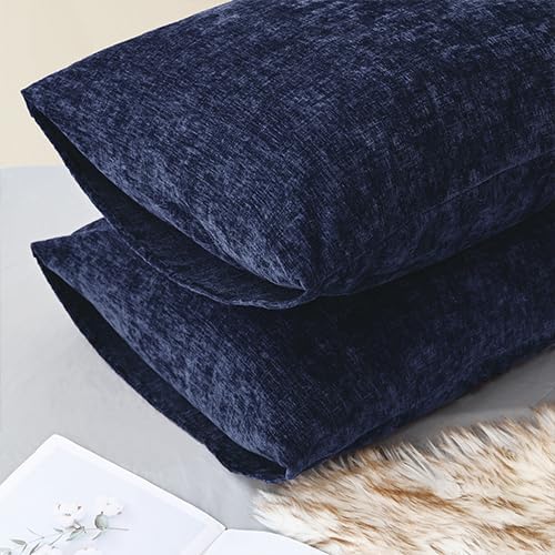 CaliTime Throw Pillow Covers Decorative 20 X 26 Inches Pack of 2 Cozy Chenille Standard Pillow Shams Cases for Couch Sofa Bed Living Room Home Navy Blue