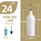 Sweejar Ceramic Olive Oil Dispenser Bottle, 24 Oz Relief Opaque Oil Cruet Protects To Reduce Oxidation, Suitable for Storage Soy Sauce, Coffee Syrup, Liquids, Set of 1 (Gradient FogGray)