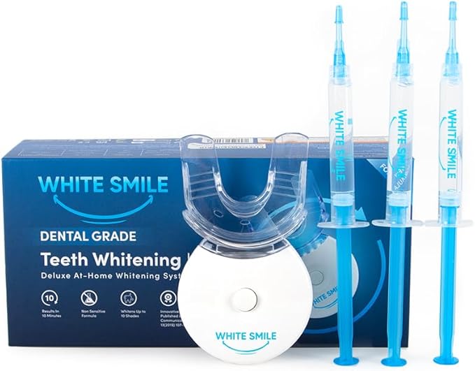 WHITE SMILE Teeth Whitening Kit, LED Light System, 35% Carbamide Peroxide 3 Gel Syringes, 10-Minute Treatment, Non-Sensitive Formula