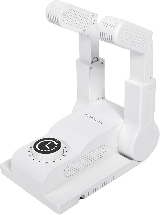 FORLIM Boot Dryer for Work Boots, Shoe Dryer with Heat Blower, Glove Dryer & Boot Warmer - 180° Adjustable Dry Rack - Telescopic Bendable Dry Ports - Intelligent Timer - White