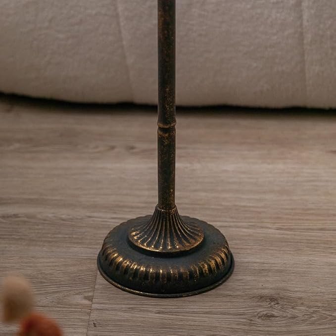 Vintage Floor Candelabra - 37.1" Tall Antique Gold Candle Holder with Glass Lantern, Rustic Gothic Metal Pillar Stand for Home Decor, Wedding & Event Centerpiece