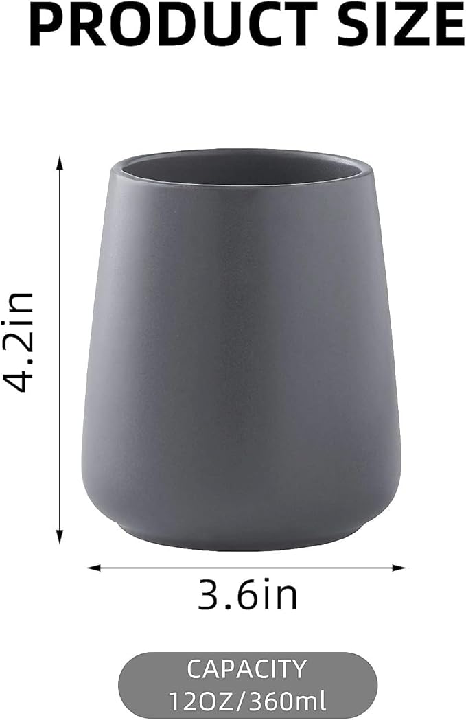 Grey Toothbrush Holder for Bathroom - Ceramic Tooth Brushing Holders, Toothpaste Holder, Reusable Toothbrush Mouthwash Cup, Space-Saving Design for Bathroom Countertop