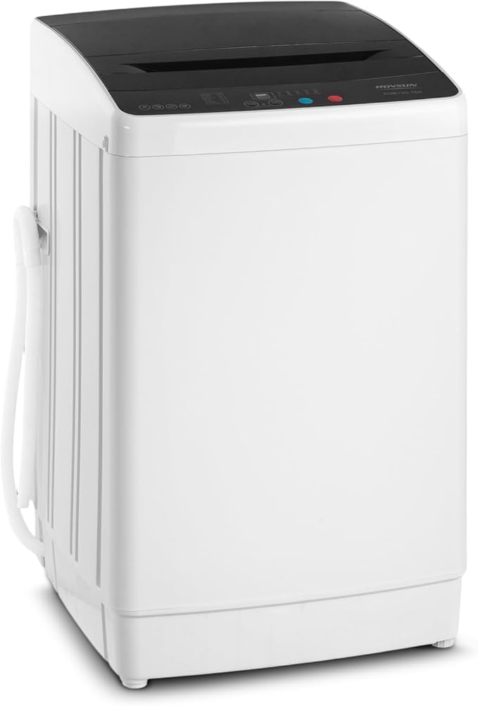 ROVSUN 30LBS Washing Machine, Full-Automatic Portable Washer with Stainless Steel Drum, Electric Laundry Machine, 110V Washer and Spin Dryer Combo with Drain Pump for Home, Apartment, Dorm