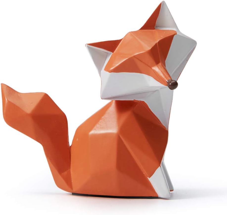 HAUCOZE Fox Figurine Gifts Geometric Sculpture Decor Animal Gifts Statue Polyresin Arts 4.0 inch
