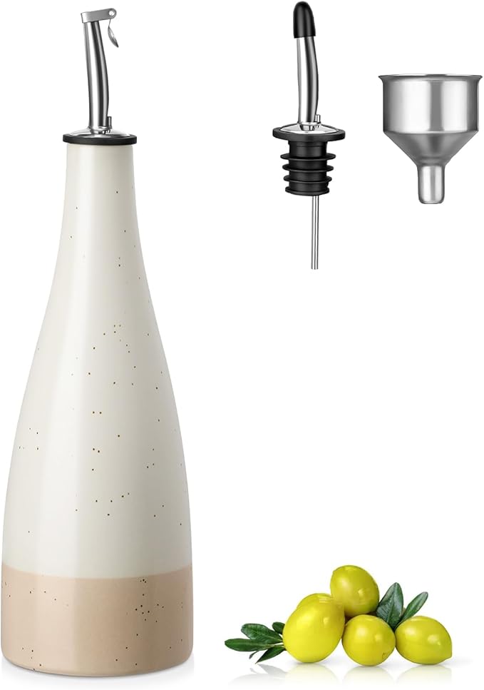 vancasso 16 Oz Ceramic Olive Oil Dispenser Bottle, Bottle Dispenser with Spout and Funnel for Kitchen,Suitable for Oil, Vinegar, Coffee Syrups & Other Liquids，Cream