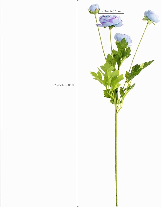 Artificial Silk Flowers Ranunculus Fake Flower 5 Pcs,Suitable for core Decoration,Wedding Floral Creation,Flower Arrangement DIY Project,Interior Decor（Blue）