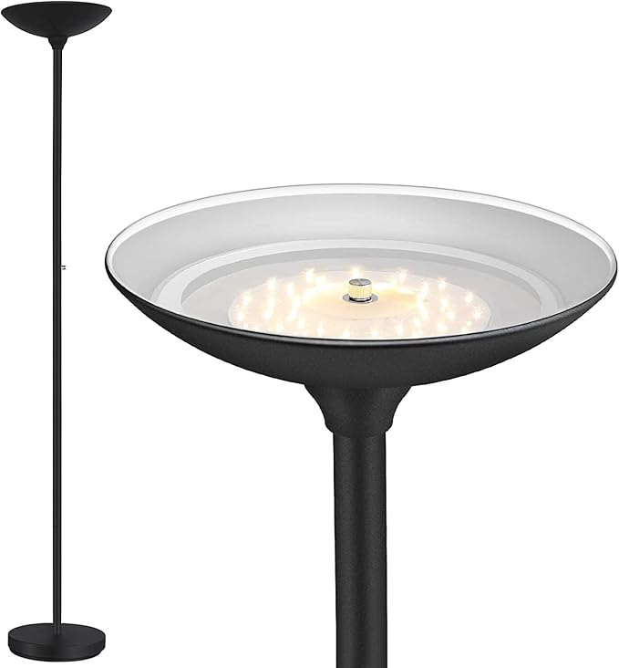 BoostArea Torchiere Floor Lamp, 30W Super Bright LED Standing Lamp, Stepless Dimmable Pole Lamp with 3000K Lighting, Rotary Switch, 70 Inch Tall Metal Modern Floor Lamps for Living Room/Bedroom Black