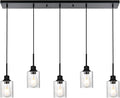 Black Chandelier 5 Light Dining Room Lighting Fixtures Hanging Linear Pendant Lights Industrial Modern Chandelier with Seeded Glass for Kitchen Island Living Room Bedroom Foyer Hall Entryway