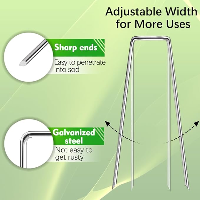 50 Pack Landscape Staples 4 Inch 12 Gauge Garden Stakes Galvanized Garden Staples Pins Anti-Rust Ground Stakes for Weed Barrier, Irrigation Tubing, Yard Lawn, Landscape Fabric