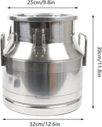 Stainless Steel Milk Can, 12L/3.16 Gallon Heavy Duty Airtight Storage Canister Milk Bucket with Lid, Embedded Silicone Milk Jug Wine Pail Water Cereals Bucket with Three Latches and Two Handles