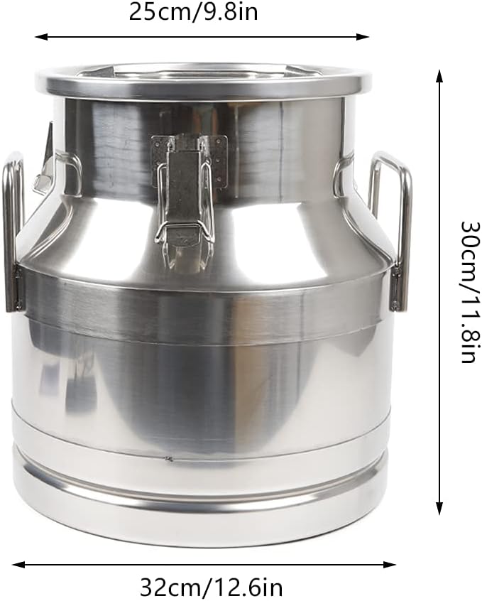 Stainless Steel Milk Can, 12L/3.16 Gallon Heavy Duty Airtight Storage Canister Milk Bucket with Lid, Embedded Silicone Milk Jug Wine Pail Water Cereals Bucket with Three Latches and Two Handles