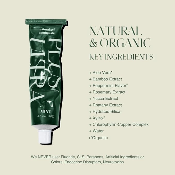Plus Ultra Organic Fluoride-Free Gel Toothpaste in Aluminum Tube | Eco-Friendly, SLS Free | Made with Aloe, Peppermint, Bamboo Extract | for Sensitivity & Whitening | Made in USA, 4.7oz (Pack of 1)