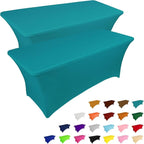 IVAPUPU 2 Pack 4FT Table Cloth for Rectangular Fitted Events Stretch Lake Blue Table Covers Washable Cover Spandex Tablecloth Protector for Party, Wedding, Cocktail, Banquet, Festival
