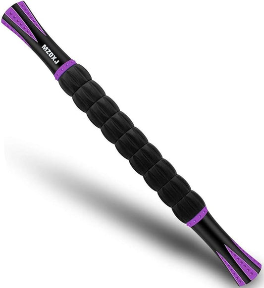 Muscle Roller Massage Roller Stick for Athletes, Help Reducing Muscle Soreness Cramping Tightness Leg Arms Back Calves Muscle Massager（Purple Black- 18 inch）