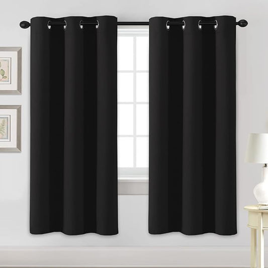 H.VERSAILTEX Blackout Curtains for Bedroom Thermal Insulated Room Darkening Living Room Curtains 72 Inch Long Grommet Privacy Protection Window Curtain Panels/Drapes for Nursery, 2 Panels,Jet Black