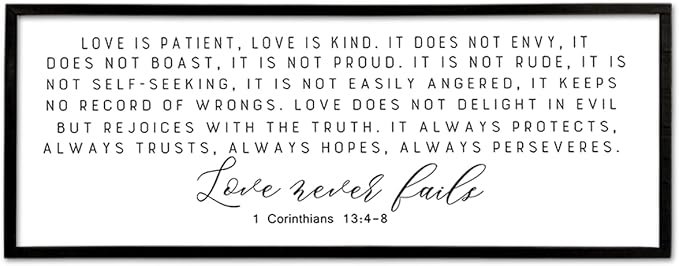 Love is Patient Kind Sign Wall Art 40"X15" 1 Corinthians 13 Bible Verse for Bedroom Above Over Bed Christianity Large Wood Framed Wall Hanging Decor (Black）