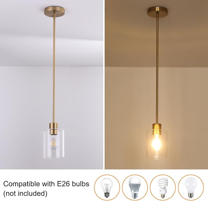 Brass Pendant Lights,Modern Farmhouse Pendant Light,Kitchen Pendant Mini Hanging Light for Sink Island,Adjustable Height,Home Décor Lighting