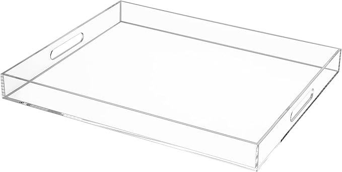 Clear Rectangular 16x20 Inches Acrylic Ottoman Tray Decorative Serving Tray with Cutout Handles Organizer Tray on Coffee Table Countertop Big Breakfast Bed Tray Living Room Appetizer Serving Food