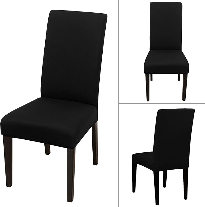 JQinHome Dining Chair Covers Dining Room Chair Slipcovers, 2 Pack High Stretch Removable Washable Parsons Chair Slipcover for Home Party Hotel Wedding Ceremony (Black)
