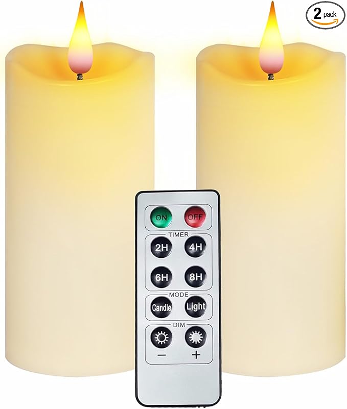 Aignis Indoor Flameless LED Candles Battery Operated with Remote Timer and Unique Double-Color Flame for Home/Wedding/Holiday Decor, Set of 2(D 2.95" x H 6")