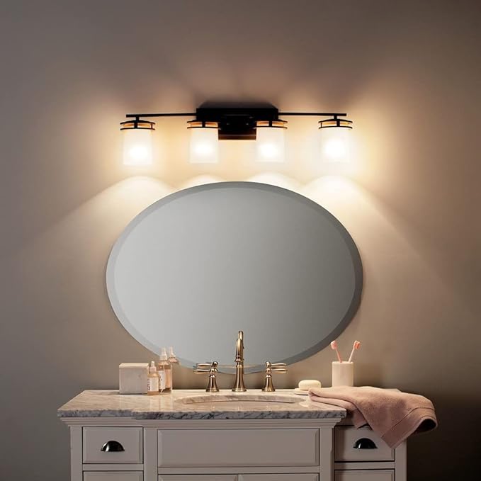 Kichler Hendrik 33.75" 4 Light Vanity Light with Satin Etched Cased Opal Chrome