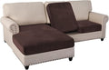PrinceDeco Sectional Couch Covers 3 Pieces Velvet Sofa Covers L Shape Soft Couch Covers for Sectional Sofa Corner Sofa Cover Couch Cover for Dogs Washable (2 Seater + 1 Chaise,Brown)