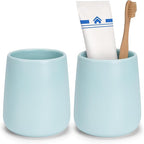 Bathroom Tumbler Cup Ceramic 2Pcs 13.5oz Reusable Toothbrush Cup 400ml,Toothbrush Holder Adequate for Your Bathroom (Cyan)