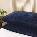 CaliTime Throw Pillow Covers Decorative 20 X 26 Inches Pack of 2 Cozy Chenille Standard Pillow Shams Cases for Couch Sofa Bed Living Room Home Navy Blue